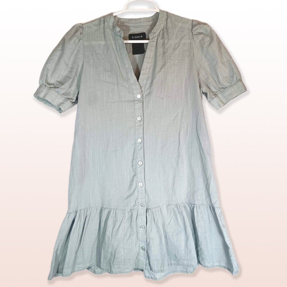 B. Darlin 100% Cotton Dress Puff Sleeve V-Neck Blue-Grey Color Bottom Flounce Sm